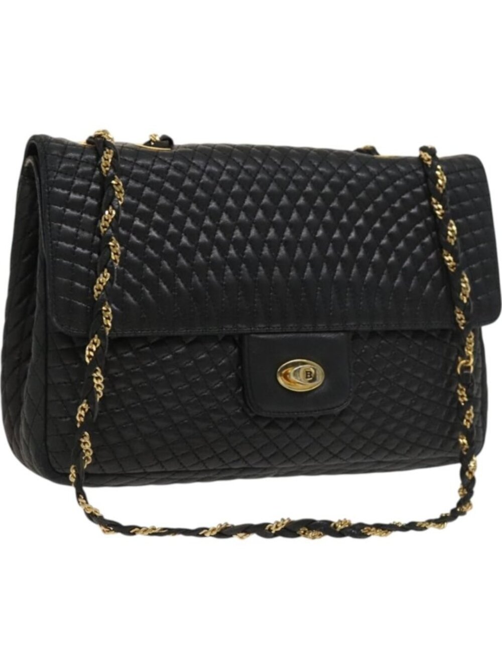 BALLY Chain Shoulder Bag Leather Black Gold